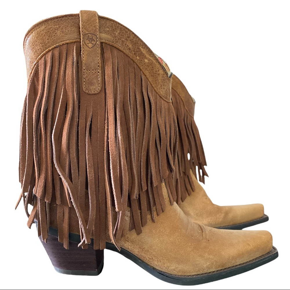 Ariat Gold Rush Fringe Western Leather Ankle Boots Brown Size 8.5B MSRP $189.95